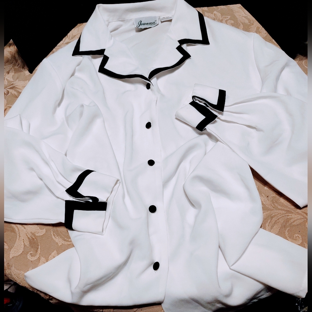 🐇🖤 🐇 Sophisticated Vintage French Cuff Contrast Career Blouse Top - XL - Picture 5 of 16